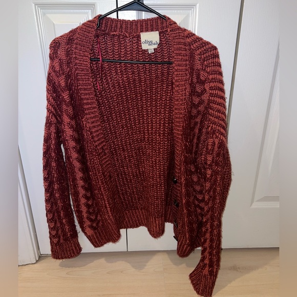 Womens maroon and pink chunky cardigan - Picture 1 of 3